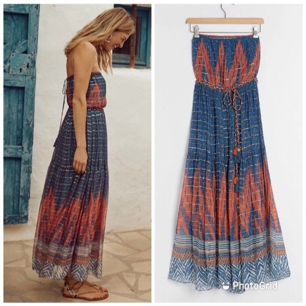 Anthropologie Verb Pallavi Singhee Nora Strapless Maxi Dress Size 10 Belted